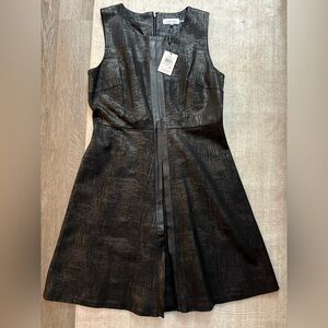NWT Calvin Klein Black Sleeveless Dress. Slight peeling on faux leather trim